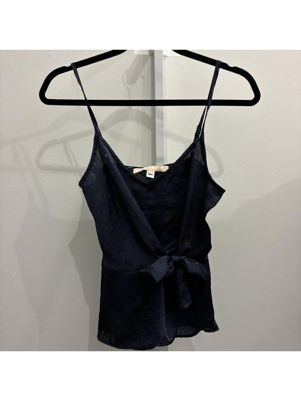 Navy Blue Sleeveless Wrap Tie Top
